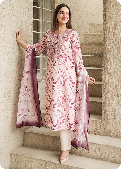 Kavya Fuchsia Printed Chanderi Suit Set with Dupatta