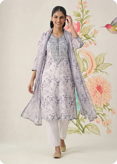 Kavya Fuchsia Printed Chanderi Suit Set with Dupatta