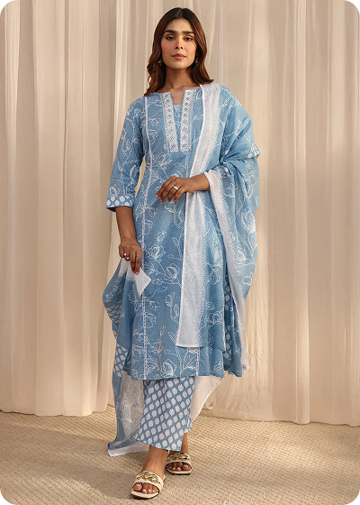 Kavya Fuchsia Printed Chanderi Suit Set with Dupatta